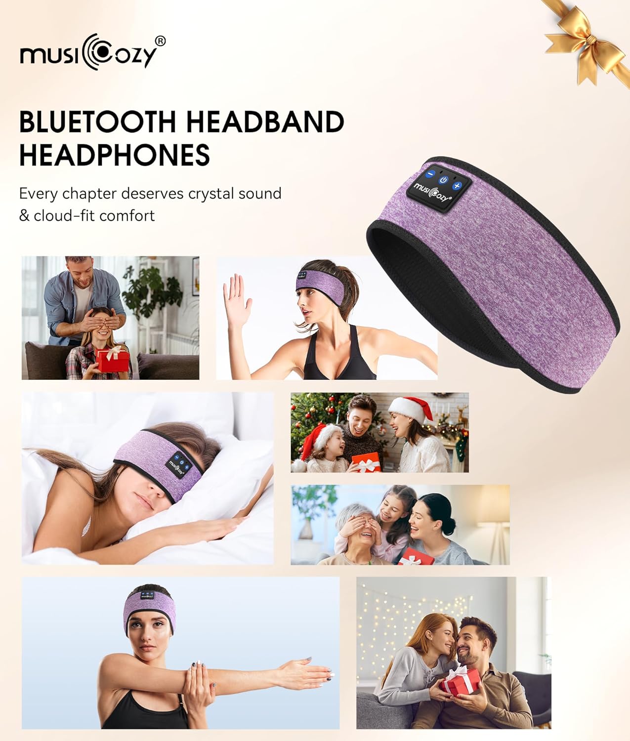 MUSICOZY Bluetooth 5.4 Schlaf-Kopfhörer-Stirnband, kabellose Schlaf-Kopfhörer-Schlafmaske Ohrhörer IPX6 wasserdicht für Seitenschläfer, Training, Laufen, Schlaflosigkeit, Reisen, Yoga, coole Tech-Gadgets, einzigartiges Geschenk