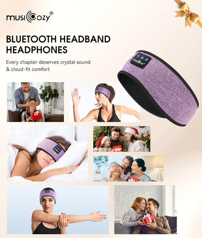 MUSICOZY Bluetooth 5.4 Schlaf-Kopfhörer-Stirnband, kabellose Schlaf-Kopfhörer-Schlafmaske Ohrhörer IPX6 wasserdicht für Seitenschläfer, Training, Laufen, Schlaflosigkeit, Reisen, Yoga, coole Tech-Gadgets, einzigartiges Geschenk