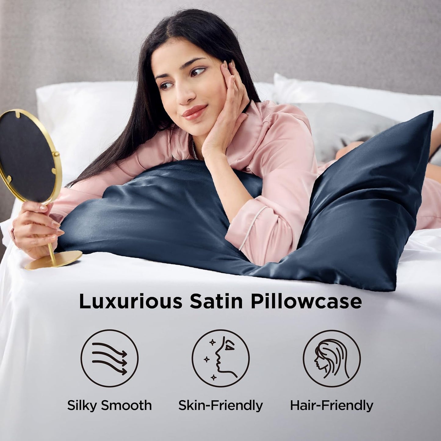Bedsure Satin-Kissenbezug, Queen-Size, 2er-Pack, Seidenkissenbezügen ähnlich, seidige Kissenhüllen mit Hotelverschluss, Raumdeko, Valentinsgeschenke für Frauen und Männer, Grau, 50x75 cm