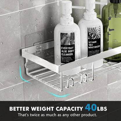 Moforoco Shower Caddy Shelf Organizer Rack, Self Adhesive Black Bathroom Shelves Basket, Home Farmhouse Wall Shower Inside Organization and Storage Decor Rv Accessories, First Apartment Essentials