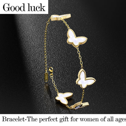 AICase 18K Gold Plated Clover Bracelet Dupes Gold/White/Black Bracelet Set for Women Flower Leaf Lucky Clover Bracelets Trendy Jewelry Birthday Gifts for Women/MoM/Friends