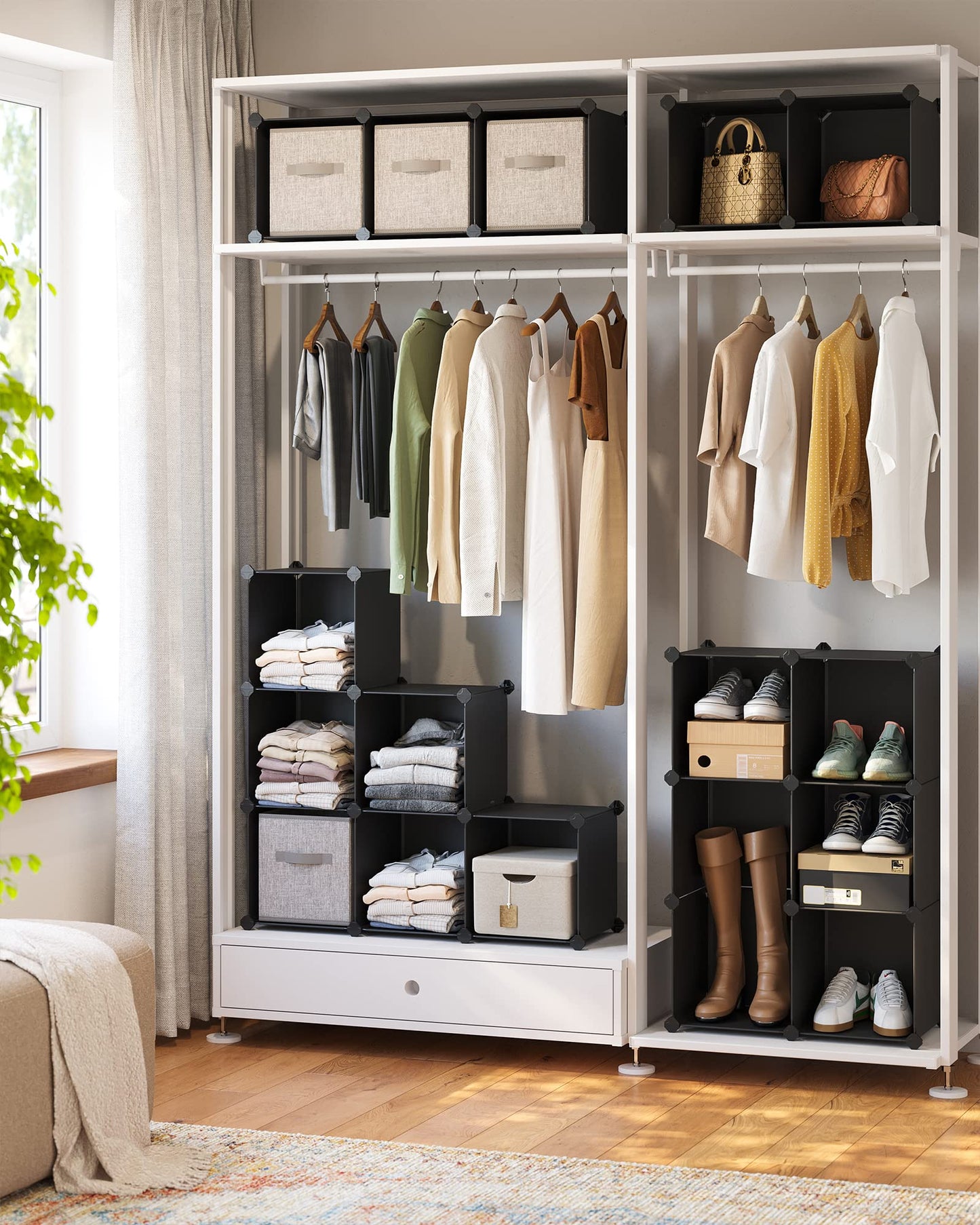 SONGMICS Cube Storage Organizer, Set of 16 Plastic Cubes, Closet Organizers and Storage, Room Organization, Bedroom Living Room, 12.2 x 48.4 x 48.4 Inches, Rustic Brown ULPC442A01