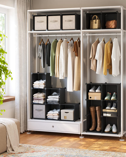 SONGMICS Cube Storage Organizer, Set of 16 Plastic Cubes, Closet Organizers and Storage, Room Organization, Bedroom Living Room, 12.2 x 48.4 x 48.4 Inches, Rustic Brown ULPC442A01