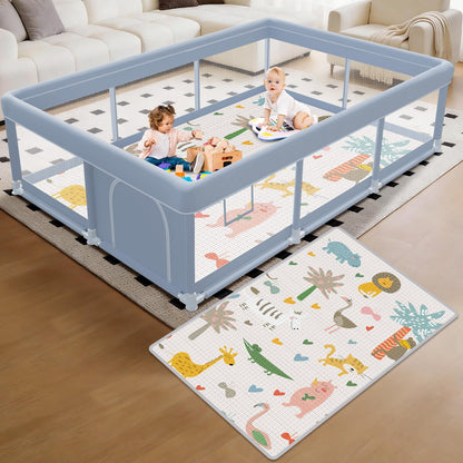 XVISHX 65 x 50 Inch Baby Playpen, Playpen for Babies and Toddlers, Baby Play Pen Playard for Indoor & Outdoor Active Center Game Fence, with Skin-Friendly Fabric and Soft Breathable Mesh, Grey