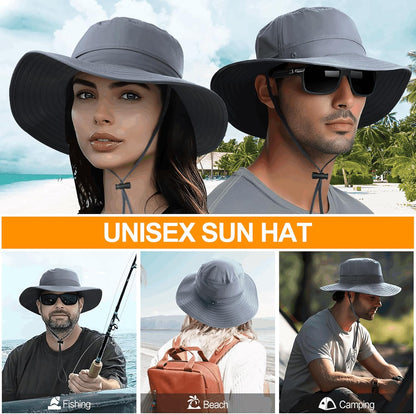 Sonnenhut für Herren und Damen UPF 50+ Schutz – Breiter Krempenhut für Outdoor-Wandern, Wasserabweisender faltbarer Hut zum Angeln