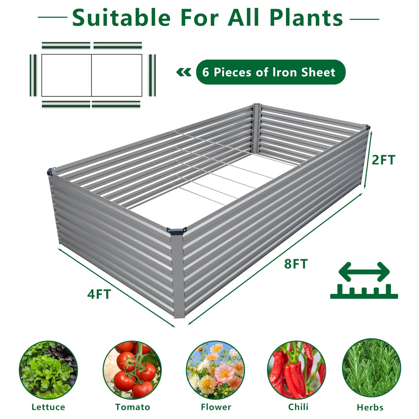 DIIYIV Galvanized Raised Garden Bed Kit Outdoor Patio,6x3x2ft Large Rectangular Metal Planter Boxes,Deep Root Box Planter for Gardening,Vegetables,Flowers,Herbs-Silver