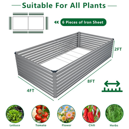 DIIYIV Galvanized Raised Garden Bed Kit Outdoor Patio,6x3x2ft Large Rectangular Metal Planter Boxes,Deep Root Box Planter for Gardening,Vegetables,Flowers,Herbs-Silver