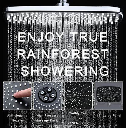 BOZYBO Rain Shower Head with Handheld: High Pressure Shower Heads with Handheld Spray Combo, 12" Rainfall Shower Head and 9 Sprays Hand Showerheads with Magnetic Docking and Power Jets, Chrome