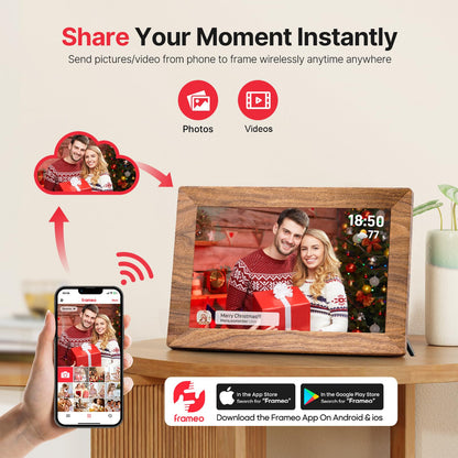 Frameo 10.1 Inch WiFi Digital Picture Frame, Smart Cloud Electronic Photo Frame with HD IPS Touch Screen Slideshow 32GB Memory Auto-Rotate Wall Mount, Share Photos/Videos from Phone - Gifts for Mom