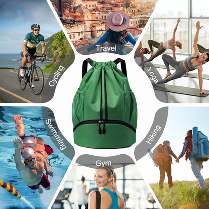 Hoedia Sports-Kordelzugrucksack – Schwimm-Turnbeutel mit Schuhfach und wasserdichter Tasche für Damen und Herren