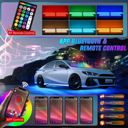 Nilight 4Pcs Car Underglow Neon Accent Strip Lights 252 LEDs RGB 8 Color Sound Active Function Music Mode with Wireless Remote Control Underbody Light Strips for Cars Van SUV Truck