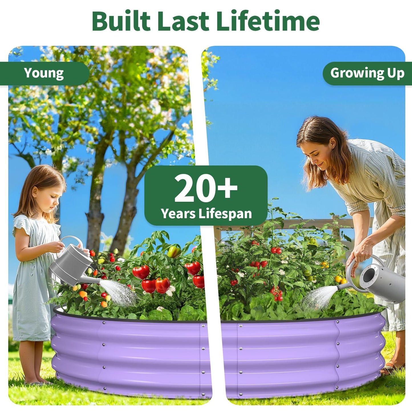 Kesfitt Raised Garden Bed, 5x2x1 FT Galvanized Steel Metal Raised Garden Bed, Oval Open-Bottom Design, 12-Inch Deep for Outdoor Vegetable & Herb Gardening, Fruit Green