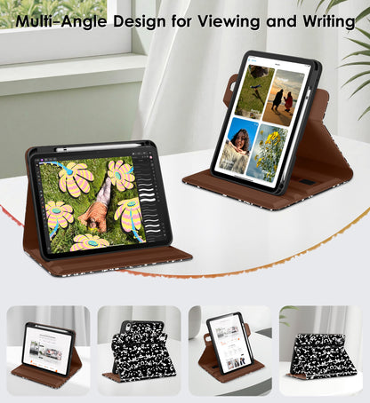 DTTO for iPad A16 Case, iPad 11th / 10th Generation Case (2025/2022), 360 Degree Rotating Premium Leather Folio Stand Cover with Pencil Holder, Brown