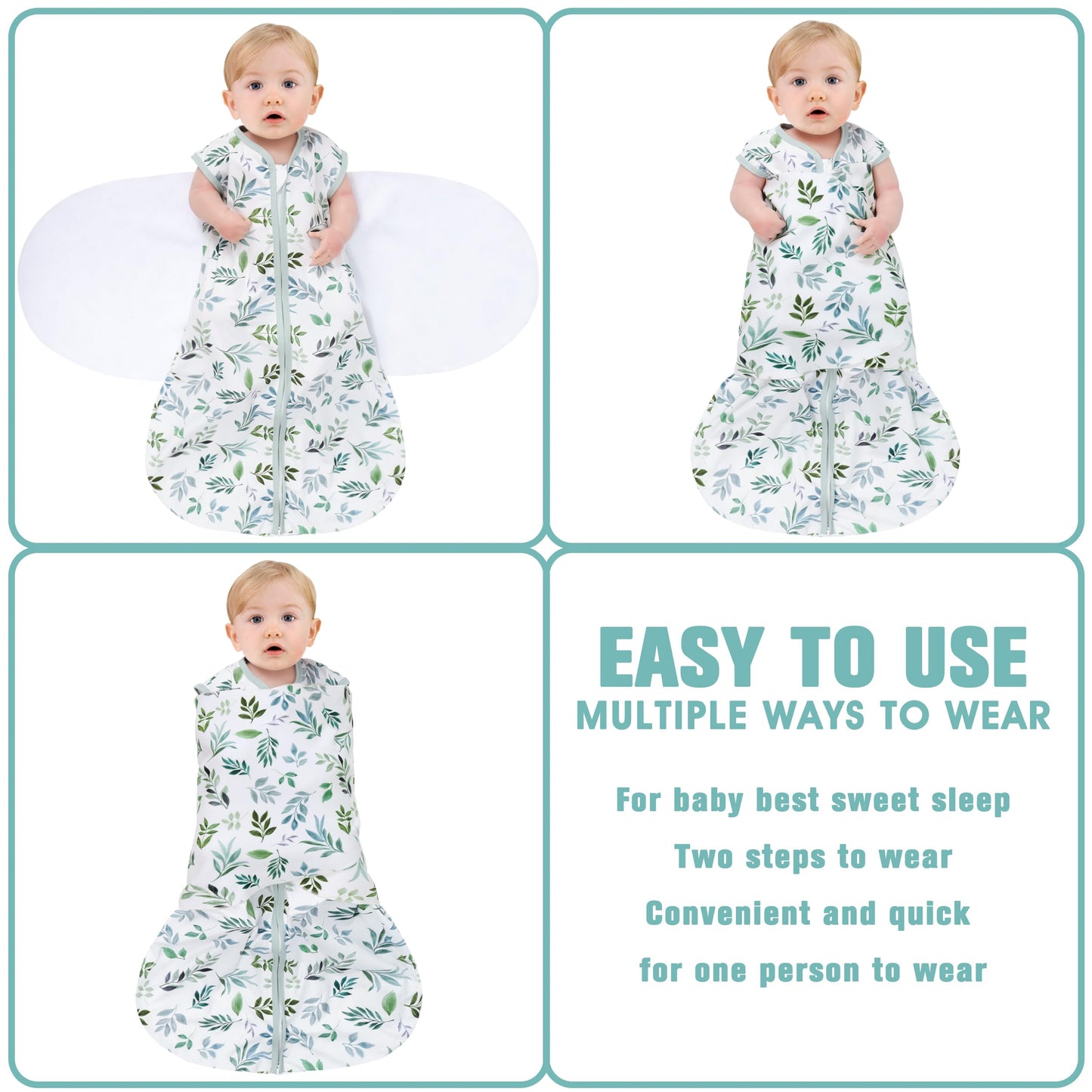 BSTOPPT Fleece Newborn Sleep Sack Baby Swaddle,3-Way Adjustable Wearable Blanket,2 Pack Fleece Swaddling sleeping bag TOG 2.0， (Blue&Green, 0-3 Months)