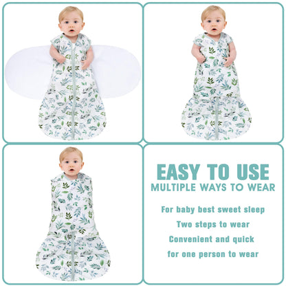 BSTOPPT Fleece Newborn Sleep Sack Baby Swaddle,3-Way Adjustable Wearable Blanket,2 Pack Fleece Swaddling sleeping bag TOG 2.0， (Blue&Green, 0-3 Months)