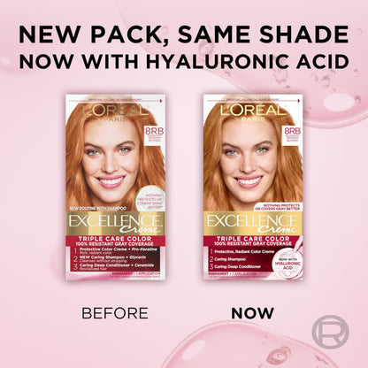 L'Oréal Paris Excellence Crème Permanente Haarfarbe, dreifache Pflegehaarfarbe mit Hyaluronsäure für 100% Grauabdeckung, 4AR Dunkles Schokobraun, 1 Packung (Verpackung kann variieren)