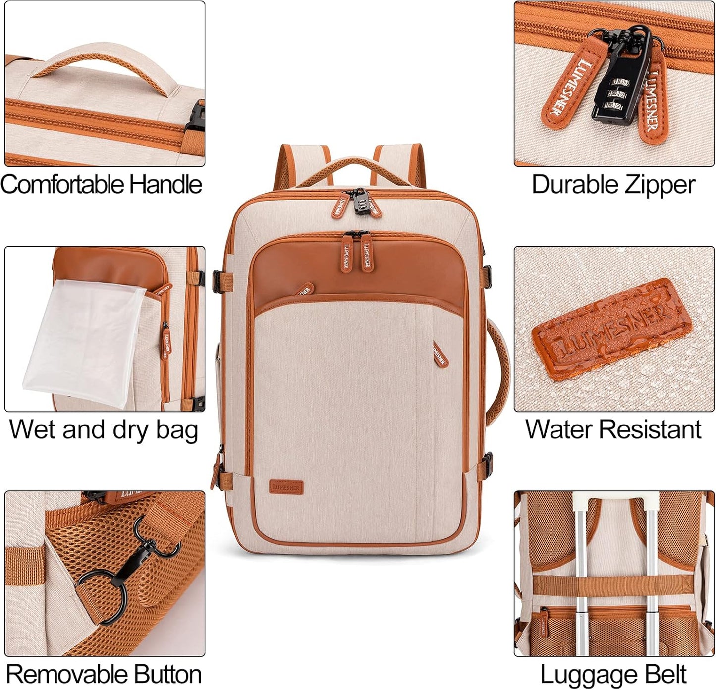Lumesner Handgepäck Rucksack, extra großer 40L Flugzugelassener Reiserucksack für Damen & Herren