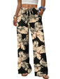 Sampeel Wide Leg Pants for Women Flowy Palazzo Drawstring Elastic Waist Trousers with Pockets Summer Beach Vacation Clothes