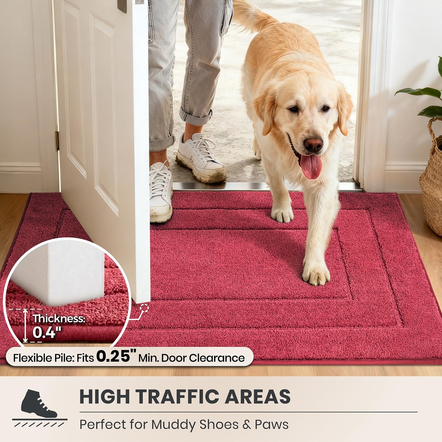 PURRUGS Dirt Trapping Door Mat 32" x 70", Non-Slip/Skid Machine Washable Entryway Rug, Dog Doormat, Super Absorbent Welcome Mat for Muddy Wet Shoes and Paws, Grayish Brown