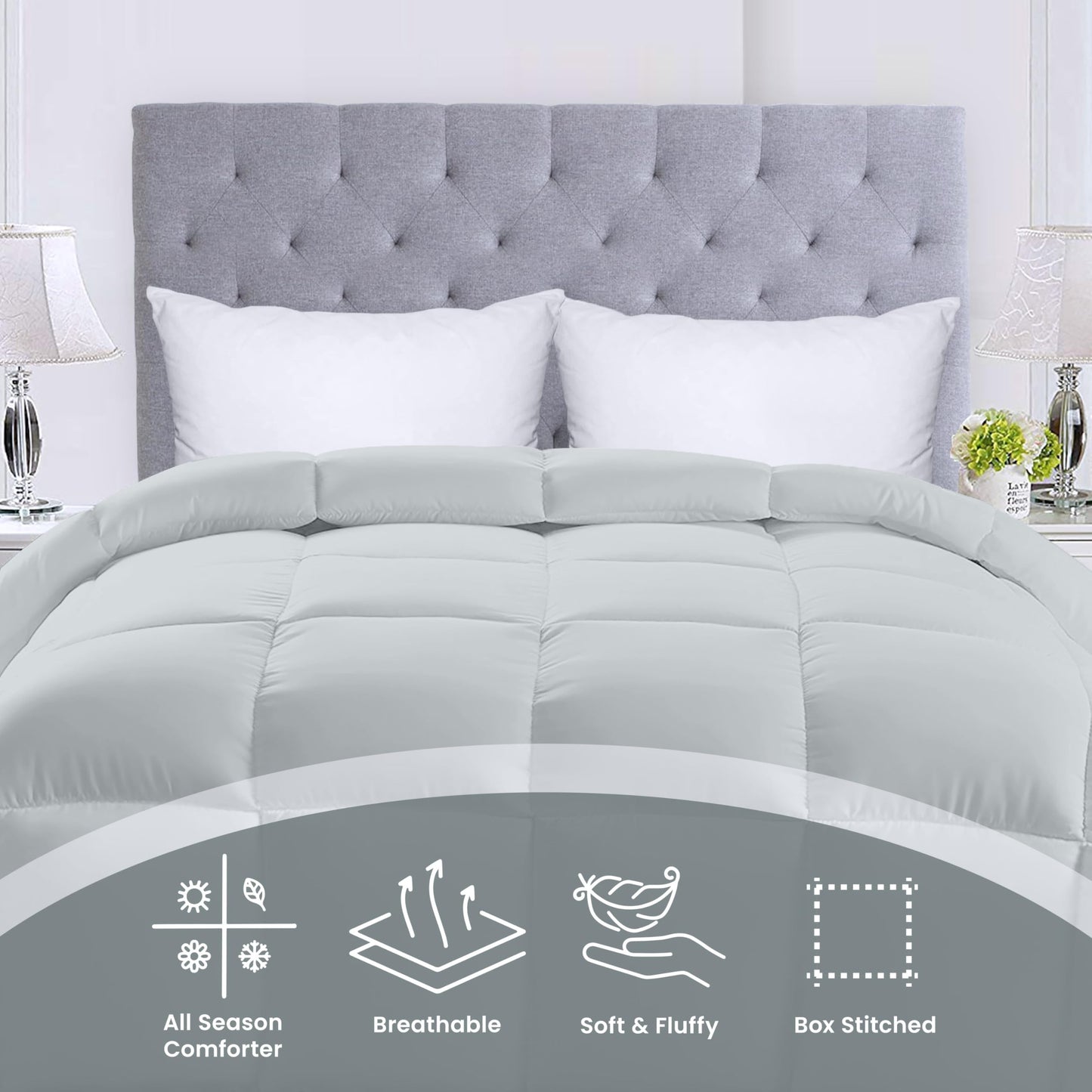 Utopia Bedding Steppbetten Queen-Größe, Ganzjahres-Bettdeckeneinlage, Daunenalternative Box-gesteppte Bettdecke mit Ecklaschen, Maschinenwaschbar (Weiß)