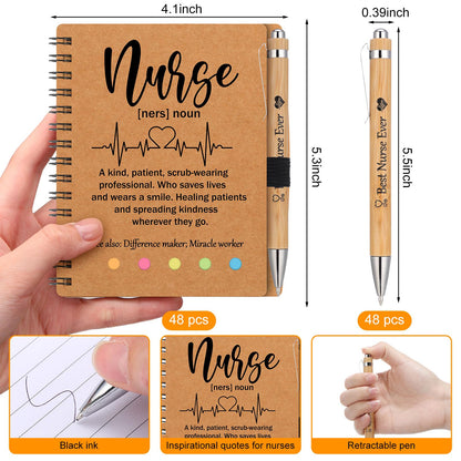 Skyygemm 48 Sets Nurse Appreciation Gifts Bulk 2026 Thank You Gift Notebook with Sticky Notepad Index Tabs with Bamboo Ballpoint Bulk for Nurse Week Medical Graduation Party