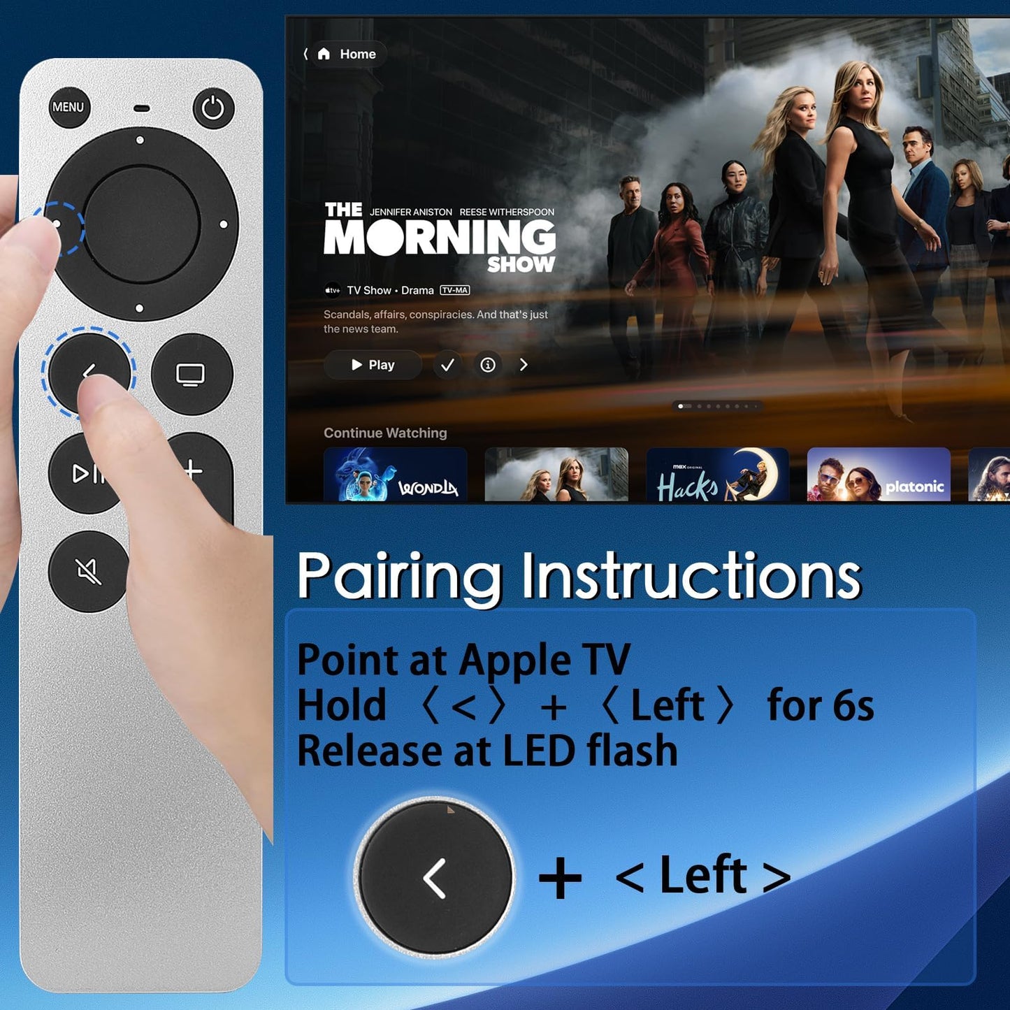 Replacement for Apple TV Remote,for Apple 4K/ Gen 1 2 3 4/ HD,A2169 A1842 A1625 A1427 A1469 A1378 A1218