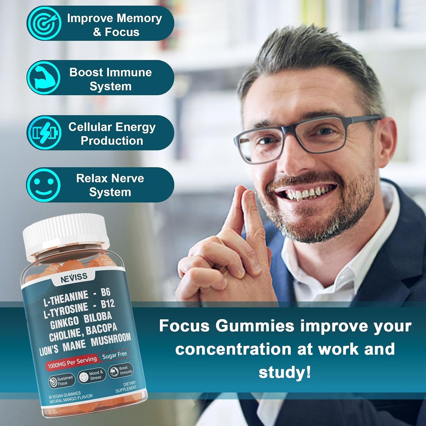 NEVISS L-Tyrosine Gummies & Melatonin 60mg for Adults Bundle