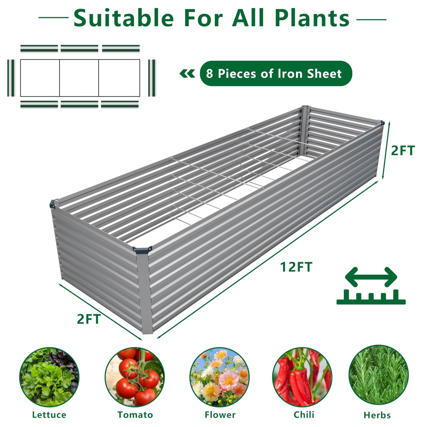DIIYIV Galvanized Raised Garden Bed Kit Outdoor Patio,6x3x2ft Large Rectangular Metal Planter Boxes,Deep Root Box Planter for Gardening,Vegetables,Flowers,Herbs-Silver