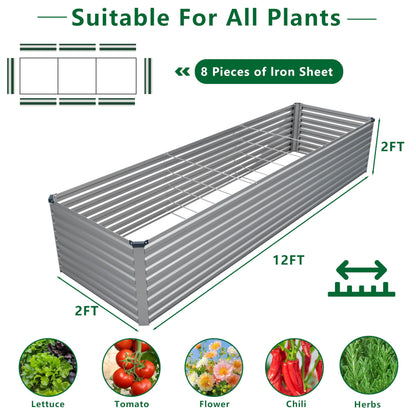 DIIYIV Galvanized Raised Garden Bed Kit Outdoor Patio,6x3x2ft Large Rectangular Metal Planter Boxes,Deep Root Box Planter for Gardening,Vegetables,Flowers,Herbs-Silver