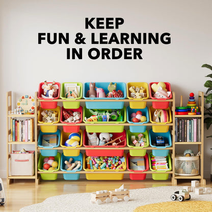 SpaceAid Toy Storage Organizer with 6 Shelves and 12 Bins, Bookshelf/Bookcase, Kids Bin Shelf, Toys Box for Playroom Organization for Bedroom & Room Decor, White, 52.3" W