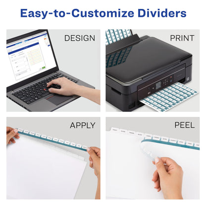 Avery 8 Tab Dividers for 3 Ring Binder, Easy Print & Apply Clear Label Strip, Index Maker Customizable Multicolor Tabs, 25 Sets (11424)