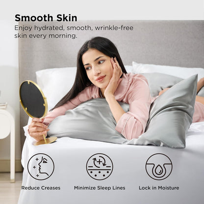 Bedsure Satin-Kissenbezug, Queen-Size, 2er-Pack, Seidenkissenbezügen ähnlich, seidige Kissenhüllen mit Hotelverschluss, Raumdeko, Valentinsgeschenke für Frauen und Männer, Grau, 50x75 cm