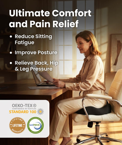 Everlasting Comfort Doctor Recommended Memory Foam Seat Cushion for Office Chairs & Car - Ergonomic Office Desk Accessories - Cushions for Tailbone Pain Relief, Sciatica & Back Support Pillow