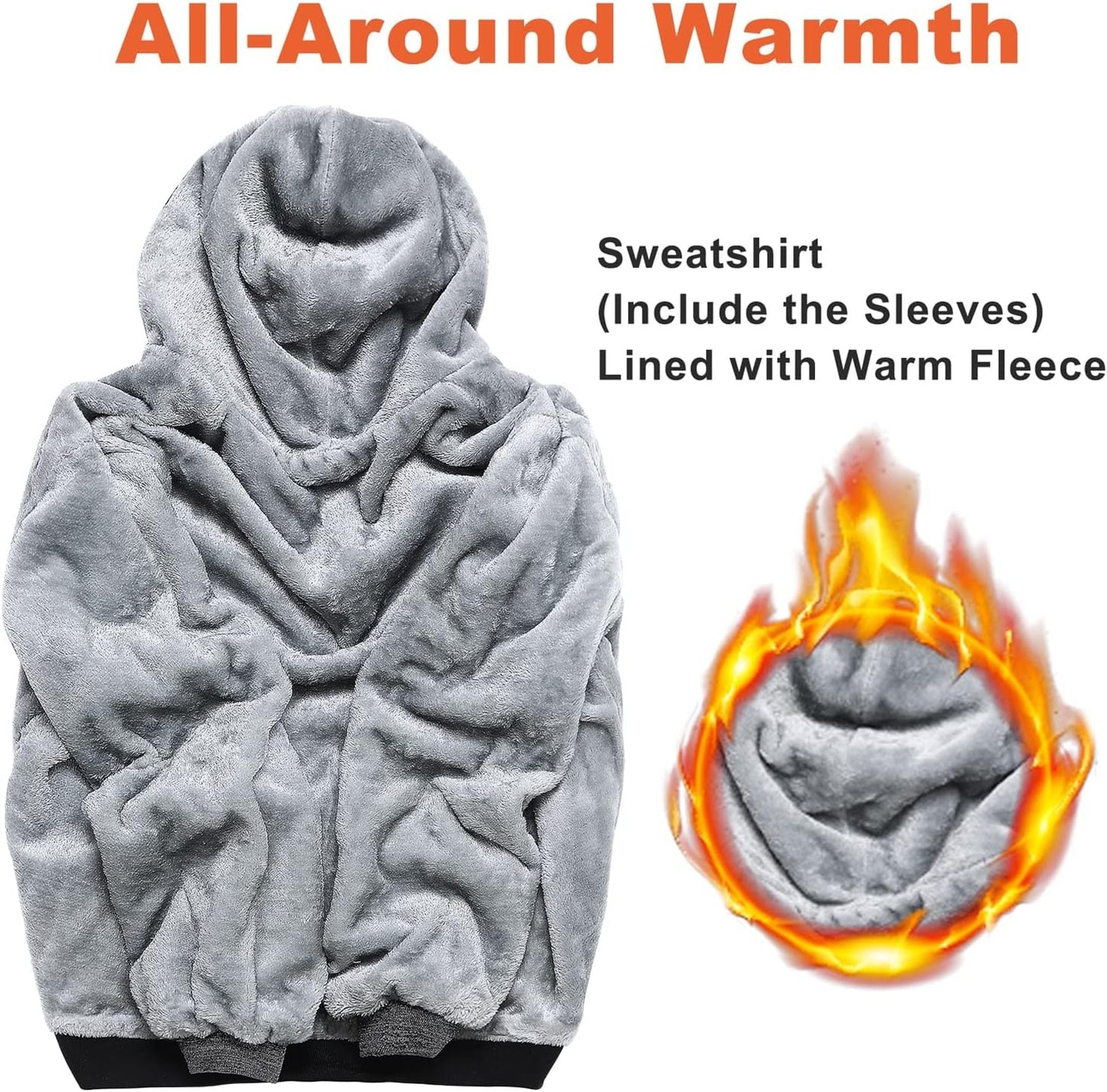 Herren-Hoodie, schweres Fleece-Futter, verdickt, warm, mit Kängurutasche für Outdoor und Freizeit