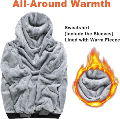 Herren-Hoodie, schweres Fleece-Futter, verdickt, warm, mit Kängurutasche für Outdoor und Freizeit