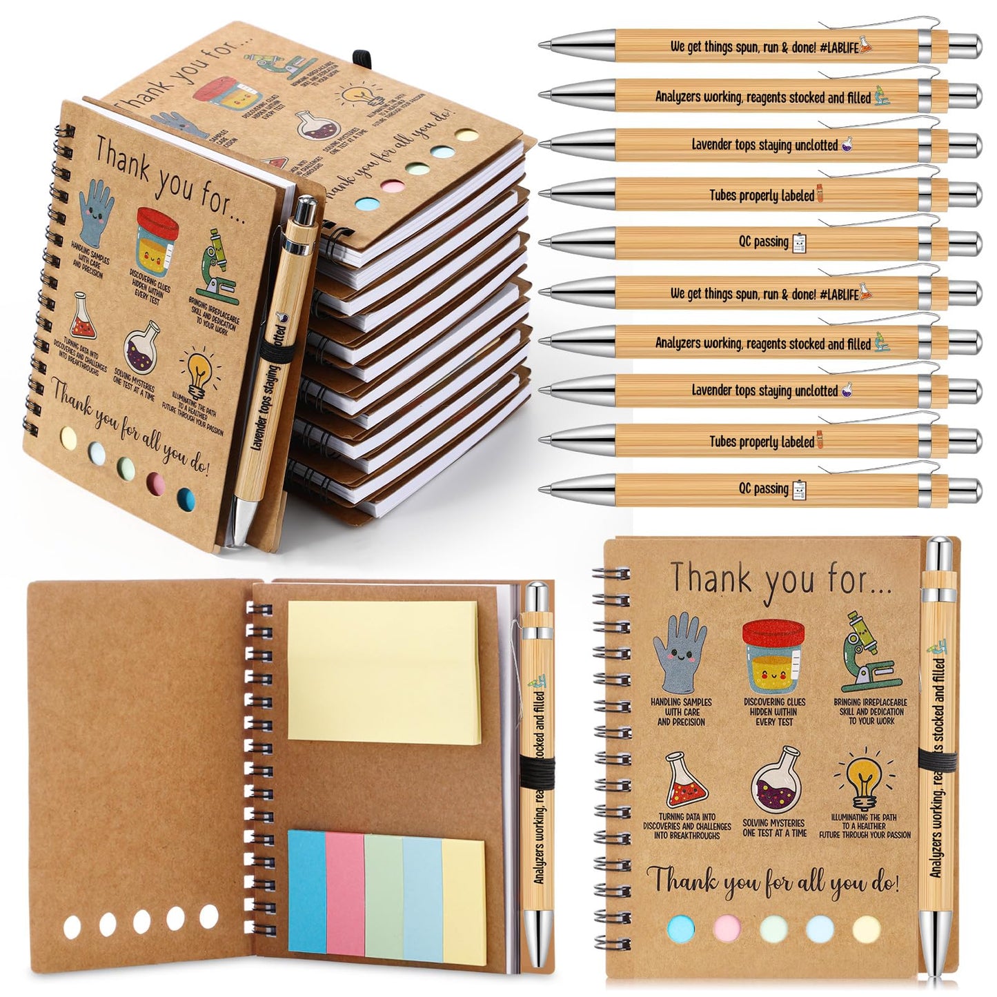 Jetec 48 Set 2026 CNA Week Gifts Bulk Nurse Appreciation Gift Set Small Inspirational Kraft Spiral Nursing Notebooks with Sticky Notes Pens for Healthcare Medical Hospital Coworker Staff Office