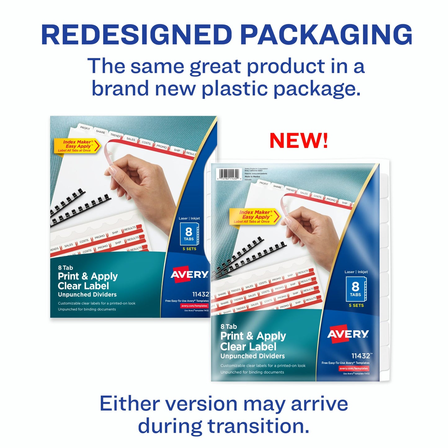 Avery 8 Tab Unpunched Dividers for Use with Any Binding System, Easy Print & Apply Clear Label Strip, Index Maker Customizable White Tabs, 150 Sets Total (6 Packs of 11444)