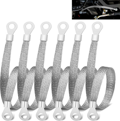 6 PCS Universal Automotive Braided Copper Ground Strap, 12 Inch Engine Ground Strap Kit with Terminal Plugs, Copper Tinned Ground Strap Wire for Most Vehicle Cars Engine (Copper Tinned)