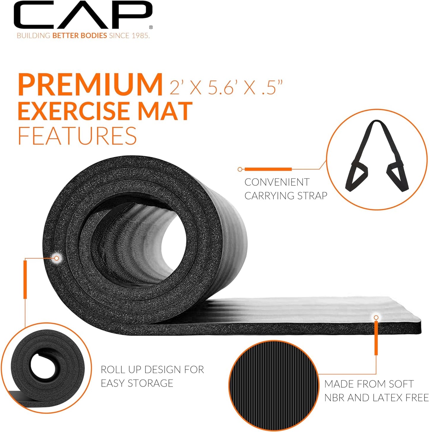 CAP Barbell Yogamatte mit hoher Dichte, 1,27 cm, mit Tragegurt | Mehrere Optionen