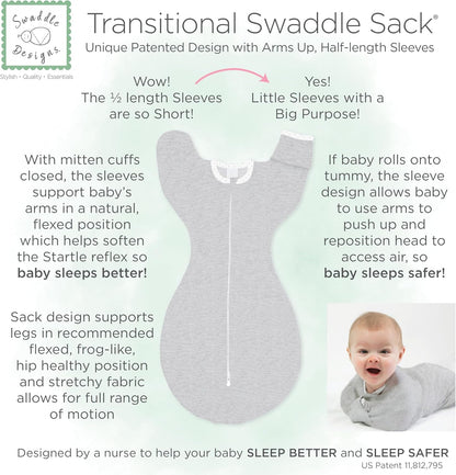 SwaddleDesigns Swaddle Sack with Arms Up Half-Length Sleeves and Mitten Cuffs,