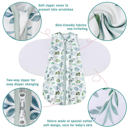 BSTOPPT Fleece Newborn Sleep Sack Baby Swaddle,3-Way Adjustable Wearable Blanket,2 Pack Fleece Swaddling sleeping bag TOG 2.0， (Blue&Green, 0-3 Months)