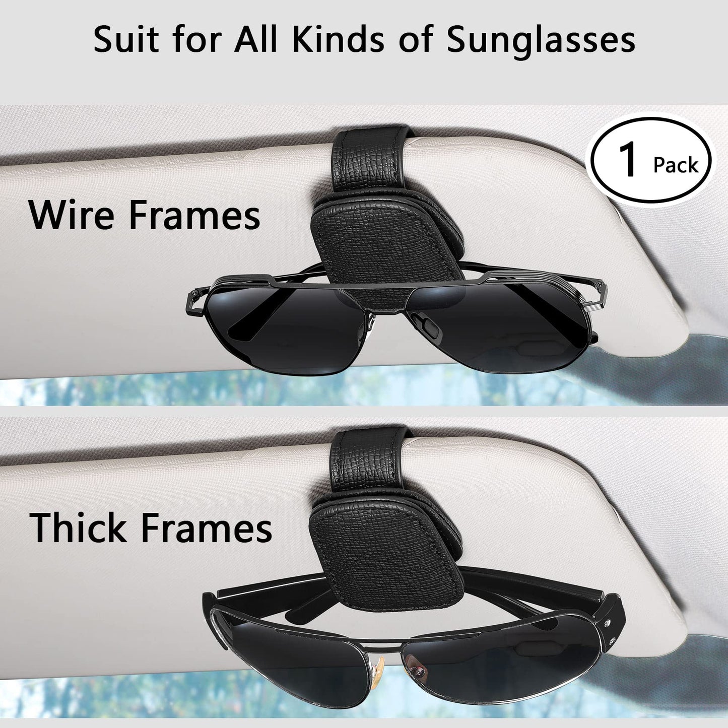 2 Packs Sunglasses Holder for Car Visor, Genuine Leather Car Sunglass Holder, Glasses Clip for Cars,Auto Interior Accessories Universal for SUV Pickup Truck (Black-(2 Pcs)