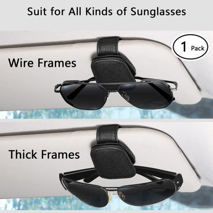 2 Packs Sunglasses Holder for Car Visor, Genuine Leather Car Sunglass Holder, Glasses Clip for Cars,Auto Interior Accessories Universal for SUV Pickup Truck (Black-(2 Pcs)