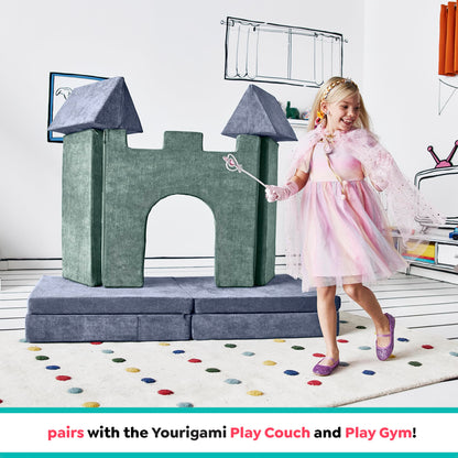 Yourigami Kids and Toddler Play Gym, Playroom Couch Set, Durable Modular Design, Green Meadows