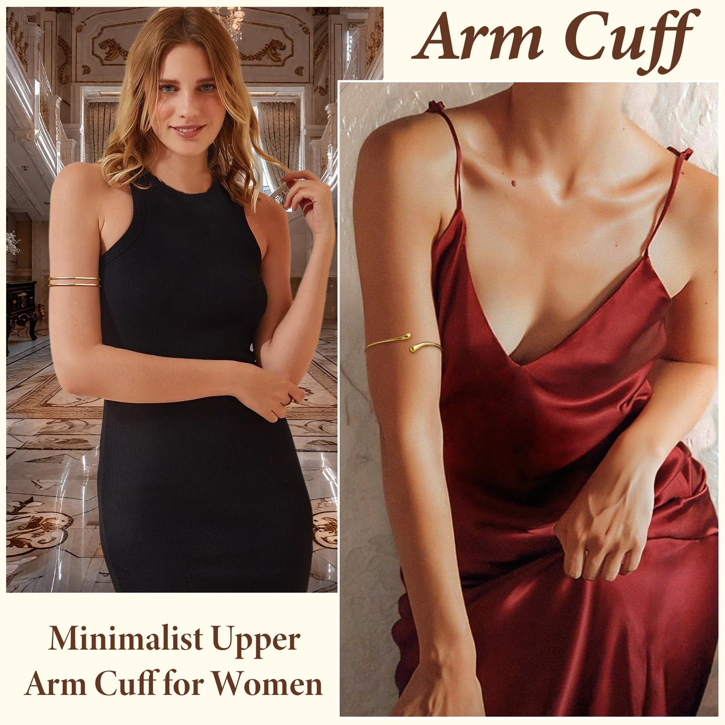 PEALICIOUS 2 STÜCK Gold Armmanschette für Damen, Arm Cuff Gold Minimalistisches Oberarmarmband für Mädchen, Stapelbare Armbandmanschetten, Verstellbare Armreifen Offen als Boho Valentinstag Schmuck Strand Sommer Geschenke
