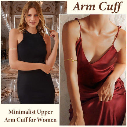 PEALICIOUS 2 STÜCK Gold Armmanschette für Damen, Arm Cuff Gold Minimalistisches Oberarmarmband für Mädchen, Stapelbare Armbandmanschetten, Verstellbare Armreifen Offen als Boho Valentinstag Schmuck Strand Sommer Geschenke