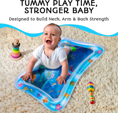 Tummy Time Wassermatte – Aufblasbare Wasserspielmatte für Babys – Sensorische Tummy Time Matte für Bodenspiele – 100% BPA-frei & auslaufsicher – Babys, Säuglinge 3-12 Monate – PAC3 – Blau – Avec Maman