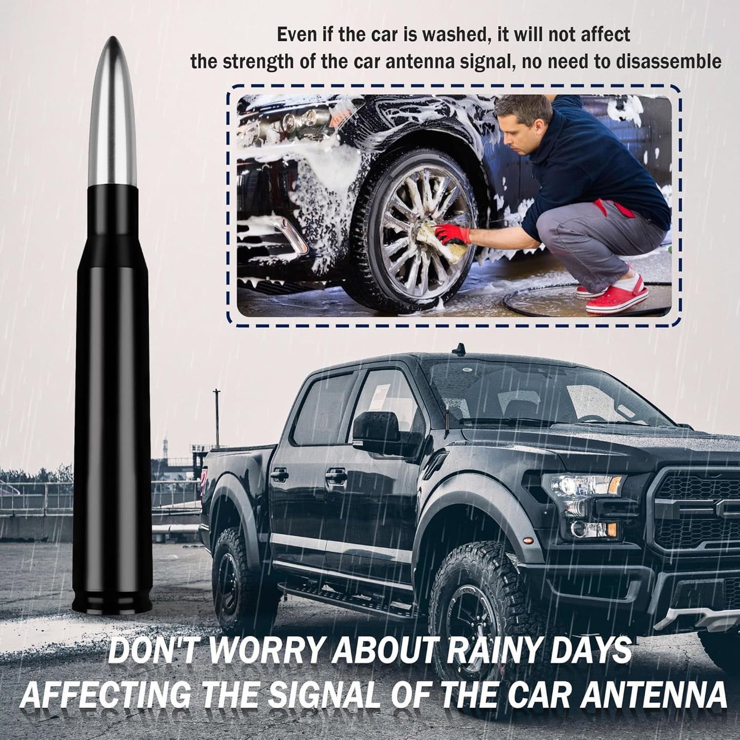 Auto-Kugelantenne mit Adapter & Unterlegscheibe, Auto Zubehör Außen AM/FM Radio Antenne für Auto Dekoration und Signalverbesserung, Essentieller LKW Auto Antennenersatz (Schwarz)