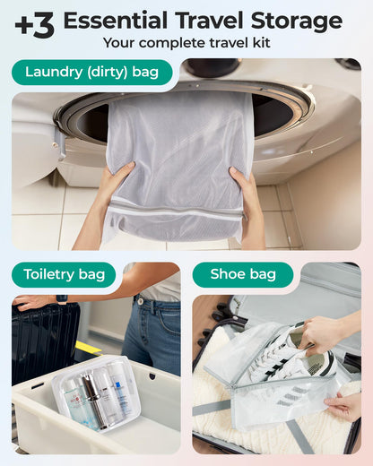 BAGSMART Vacuum Seal Storage Bags for Clothing Travel, 18 Pack Travel Essentials Bundle includes Laundry Bag & Waterproof Shoe Bag & TSA Approved Toiletry Bag, Hand Pump Included