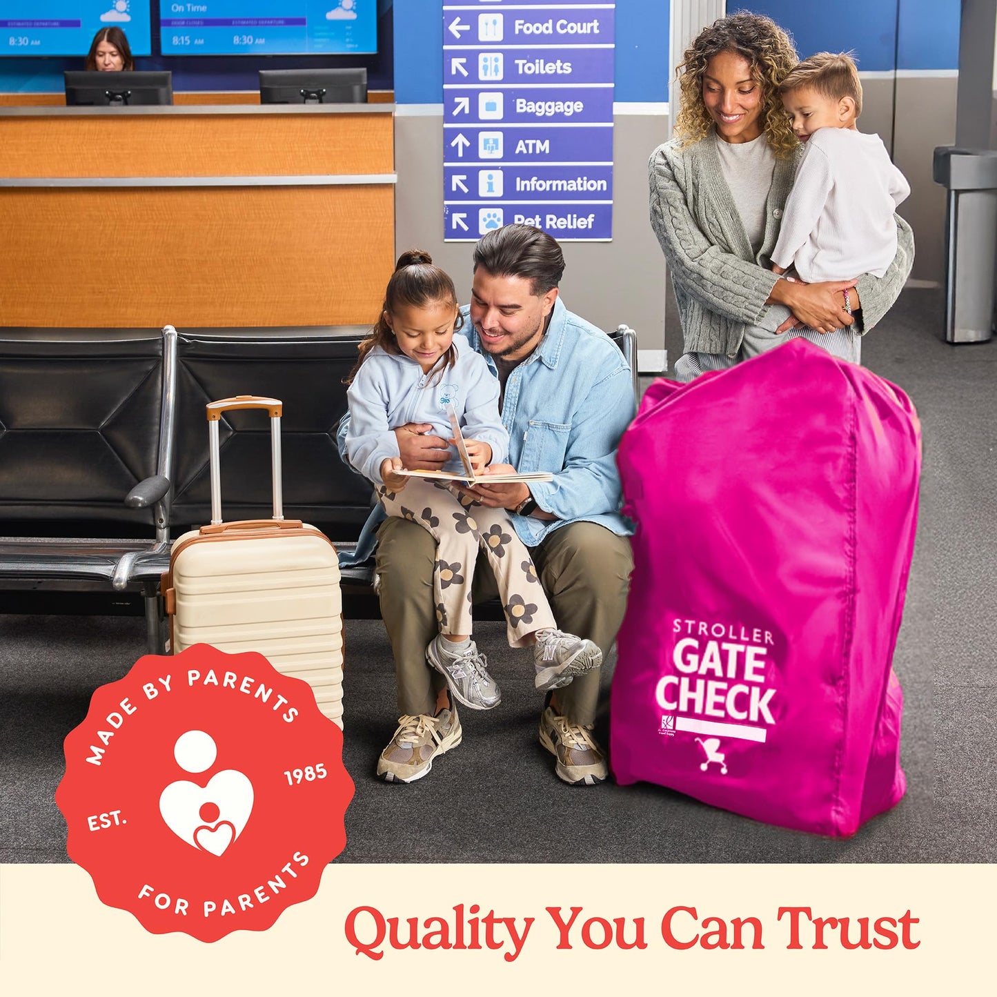 J.L. Childress Gate Check Bag for Single & Some Double Strollers - Travel Bag for Airplane, Fits Most Standard Baby Strollers, Airport Accessories Gate Check, Flying Essentials - Neon Blue
